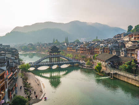 Scenery view in the morning of fenghuang old town .phoenix ancient town or Fenghuang County is a county of Hunan Province, Chinaのeditorial素材