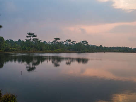 Sunrise Scenery view at reservoir on Phu Kradueng mountain national park in Loei City Thailand.Phu Kradueng mountain national park the famous Travel destinationの写真素材