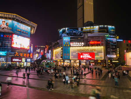 Changsha/China-17 October 2018:Unacquainted People walking on huangxing walking street in Changsha city China.changsha is the capital and most populous city of Hunan province in chinaのeditorial素材