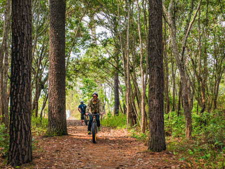 Loei/Thailand-17 Feb 2019:Unacquainted Tourist waiting on Nature trail at Phu Kradueng mountain national park in Loei City Thailand.Phu Kradueng mountain national park the famous Travel destinationのeditorial素材