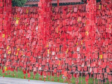 Changsha/China-18 October 2018:Red ribbon in the temple on Orange Island Park Changsha city hunan China.changsha is the capital and most populous city of Hunanのeditorial素材