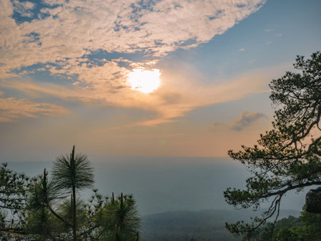 Beautiful Sunset of Lomsak Cliff on Phu Kradueng mountain national park in Loei City Thailand.Phu...