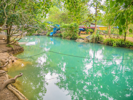 Vangvieng/lao-10 Dec 2017:Beautiful nature and clear water of lagoon at pukham cave vangvieng city...