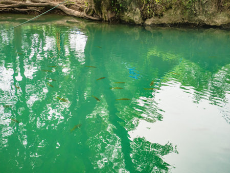 Beautiful nature and clear water of Blue lagoon at pukham cave vangvieng city Lao.Vangvieng City The...