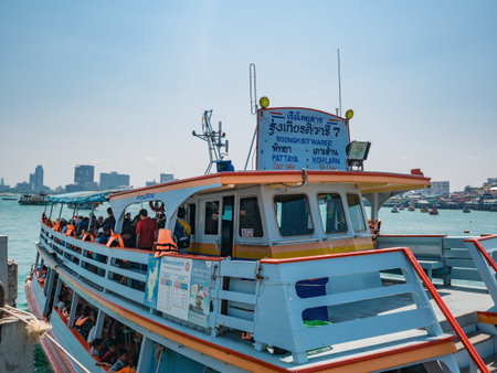 Chonburi/Thailand -20 apr 2019:Ferry transit to koh lan on Bali Hai Pier in Pattaya city.Bali Hai Pier the harbor transit between Pattaya and Koh lan islandのeditorial素材