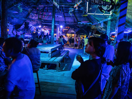 Vangvieng/lao-10 Dec 2017:Unacquainted People hangout in Sakura bar at vangvieng City Laos.Vangvieng...