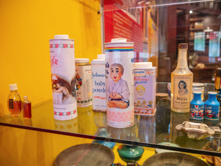 Udon Thani/Thailand-11 Dec 2017:Vintage Powder and cosmetics San Chao pu ya Shrine foundation museum at Udon Thani City Thailand.のeditorial素材
