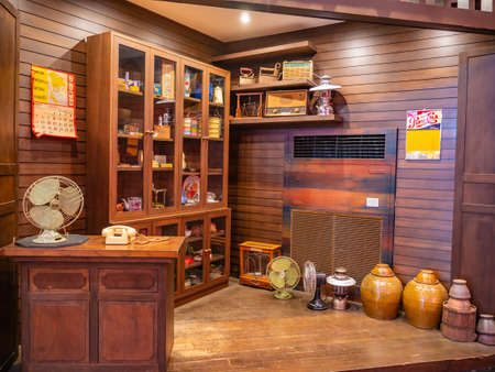 Udon Thani/Thailand-11 Dec 2017:Design of retro chinese store in udonthani city in San Chao pu ya Shrine foundation museum at Udon Thani City Thailand.のeditorial素材