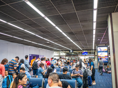 Bangkok/Thailand-23 Aug 2019:Unacquainted Tourist waiting for airplane in Don muang internation...