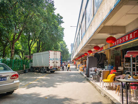 Guangzhou/China-24 Aug 2019:Unacquainted people walking on Furniture Wholesale Marke at guangzhou china.Guangzhou or Canton, the capital of Guangdong Province, is the third largest city in Chinaのeditorial素材