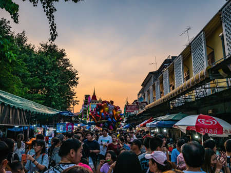 bangkok/Thailand-10 nov 2019:Crowd of Unacquainted people walking in wat saket temple in loi krathong festival.loi krathong Temple fair in wat saket temple or Golden mountのeditorial素材