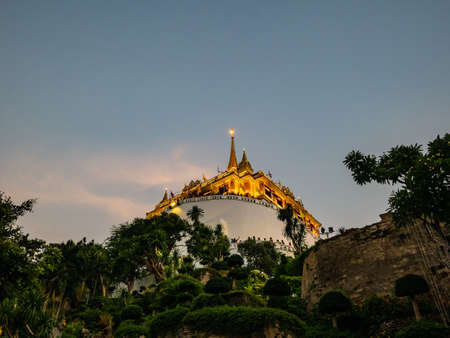 Golden mount in wat saket temple in loi krathong festival.loi krathong Temple fair in wat saket temple or Golden mountの写真素材