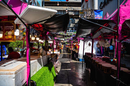 Bangkok/thailand-31 dec 2019:Unacquainted people walking in siam square market stall at bangkok city thailand.Siam Square is a shopping and entertainment area in the Siam area of Bangkokの写真素材