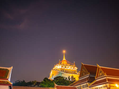 Golden mount in wat saket temple in loi krathong festival.loi krathong Temple fair in wat saket temple or Golden mountの写真素材