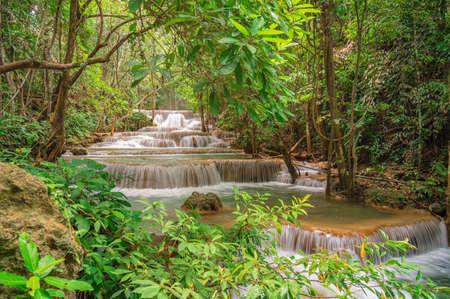 Landscape of Huai mae khamin waterfall Srinakarin national park at Kanchanaburi thailand.の写真素材
