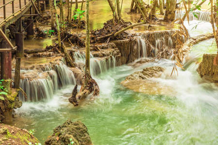 Landscape Waterfall of Huai mae khamin waterfall Srinakarin national park at Kanchanaburi thailand.の写真素材