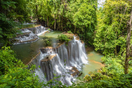 Landscape of Huai mae khamin waterfall Srinakarin national park at Kanchanaburi thailand.Huai mae khamin waterfall fourth floor "Chatkaew"の写真素材