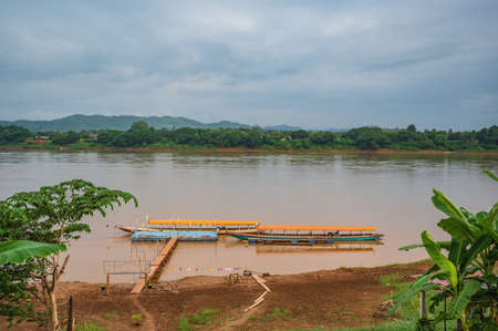 Beautiful Landscape of Mekhong river between thailand and laos from Chiang Khan District.The Mekong, or Mekong River, is a trans-boundary river in East Asia and Southeast Asiaの写真素材