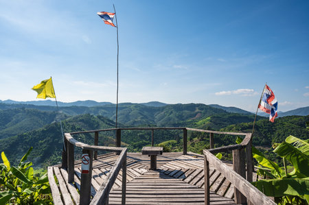 Beautiful landscape view and wooden bridge on Phu Lamduan at loei thailand.Phu Lamduan is a new tourist attraction and viewpoint of mekong river between thailand and loas.の写真素材