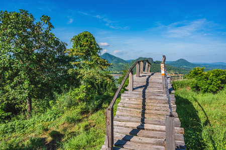 Beautiful landscape view and wooden bridge on Phu Lamduan at loei thailand.Phu Lamduan is a new...