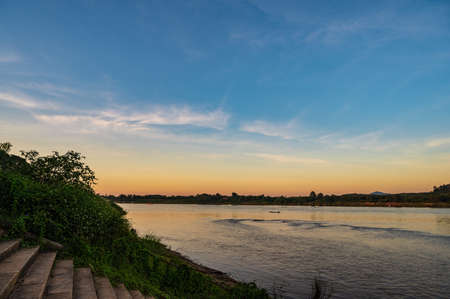 Beautiful Landscape and sunset of Mekhong river between thailand and laos from Chiang Khan District.The Mekong, or Mekong River, is a trans-boundary river in East Asia and Southeast Asiaの写真素材