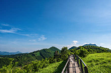 Beautiful landscape view and wooden bridge on Phu Lamduan at loei thailand.Phu Lamduan is a new tourist attraction and viewpoint of mekong river between thailand and loas.の写真素材