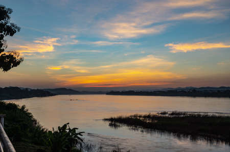 Beautiful Landscape and sutset of Mekhong river between thailand and laos from Chiang Khan District.The Mekong, or Mekong River, is a trans-boundary river in East Asia and Southeast Asiaの写真素材