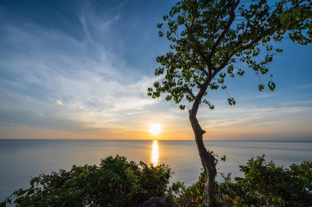 beautiful sunset with seascape view on noen nangphaya viewpoint chanthaburi thailand.Popular...