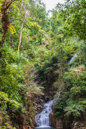 chanthaburi,thailand-29 nov 2020:Unacquainted People relaxing with waterfall in namtok phlio National Park chanthaburi thailand.Namtok Phlio National Park is a national park in Chanthaburi Provinceの写真素材