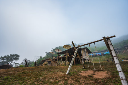 Nan.thailand-19.12.2021:Landscape view in early moring at Sapan Village nan Thailand.Sapan is Small and tranquil Village in the mountain.のeditorial素材