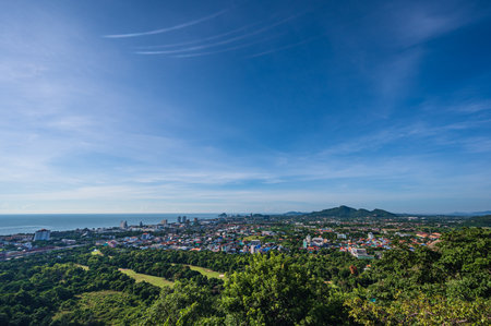 Cityscape view of huahin district from Khao hin lek fai view point sigh. Khao Hin Lek Fai is a place to see a spectacular view of the entire town.Also know as khao radar in local peopleの写真素材
