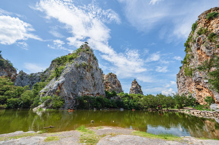 Khao Ngu Stone Park In Ratchaburi Province, it used to be an old mine. Later developed and improved new to be a tourist attraction Convenient transportationの写真素材