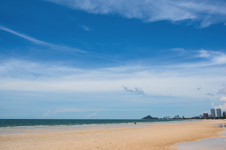 Landscape view of huahin beach with endless horizon at Prachuap Khiri Khan thaailand.Hua Hin Beach is one of the most popular beaches in Thailandの写真素材