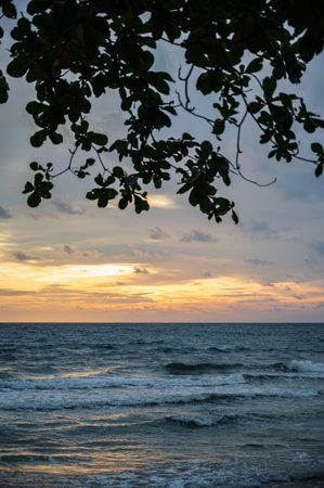 Beautiful sunset view at koh chang island trat thailand.Ko Chang island, known also as 'Elephant Island' named because of its elephant shaped headlandの写真素材
