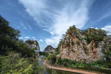 Khao Ngu Stone Park In Ratchaburi Province, it used to be an old mine. Later developed and improved new to be a tourist attraction Convenient transportationの写真素材