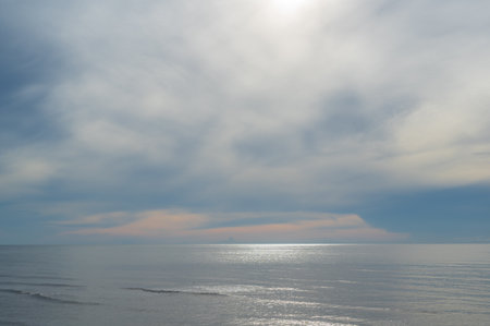 Beautiful seascape view with endless horizon in the morning in the cloudy day thailand.の写真素材