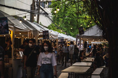 Bangkok.Thailand 24.09.2022 unacquainted people in beer day festival at jam factory bangkok.のeditorial素材