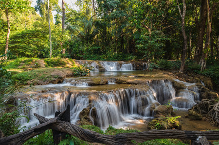 Beautiful Kroeng Krawia Waterfall at kanchanaburi city thailand.Khao Laem National Parkの写真素材