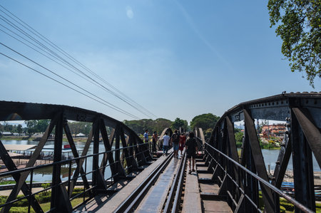 kanchanaburi.thailand-16.01.2022:Unacquainted people at kawi river bridge at kanchanaburi.The Kwai River Bridge was part of the meter-gauge railway constructed by the Japanese during World War Twoのeditorial素材