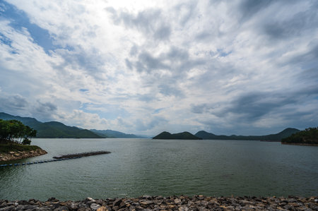 Beautiful landscape view on Srinagarind Dam kanchanaburi city.The Srinagarind Dam is an embankment dam on the Khwae Yai River in Si Sawat District of Kanchanaburi Provinceの写真素材