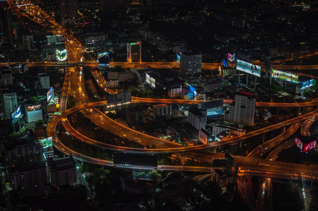 Bangkok.thailand.16.04.2022:Bangkok cityscape view in the evening time from top of building in bangkok cityのeditorial素材