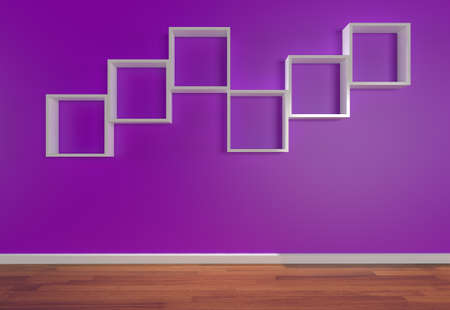 Box Shelves on purple wall の写真素材