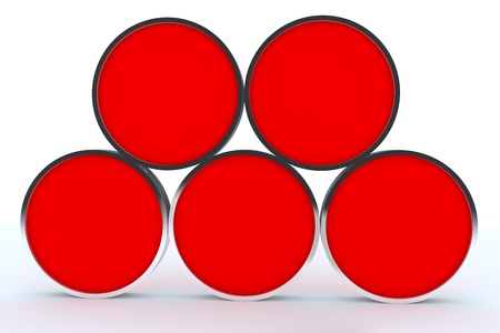 Five blank red rounded box display new design aluminum frame template for design work, on white background.の写真素材