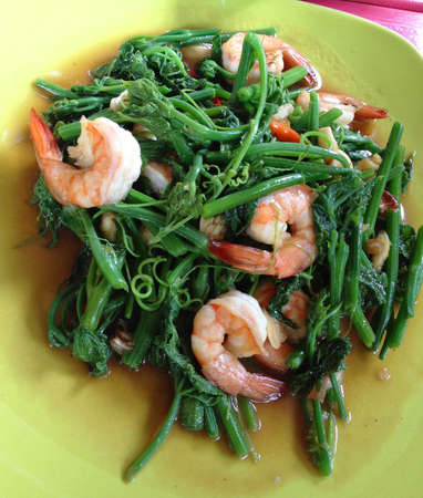 Stir-fried vegetables with shrimp  thai foodの写真素材