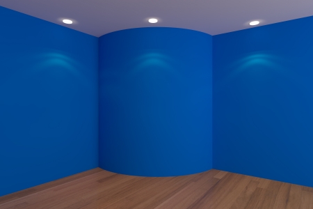 Interior rendering with empty corner room color blue curve wall and decorated with wooden floors の写真素材