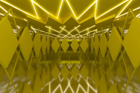 Abstract yellow serrated wall with empty room の写真素材