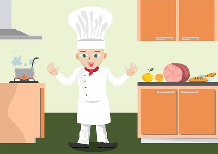 Profession set: chef cook in his kitchenのイラスト素材