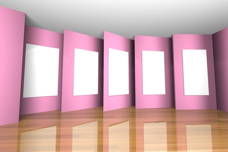 Empty room interior with white canvas on pink wall in the gallery の写真素材