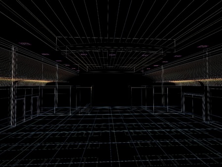 Render interior wireframe on black backgroundの写真素材