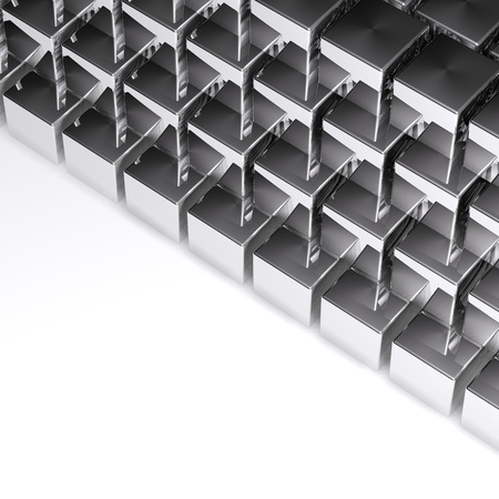 Abstract chrome cubes on white background, ideal for business and industrial background の写真素材